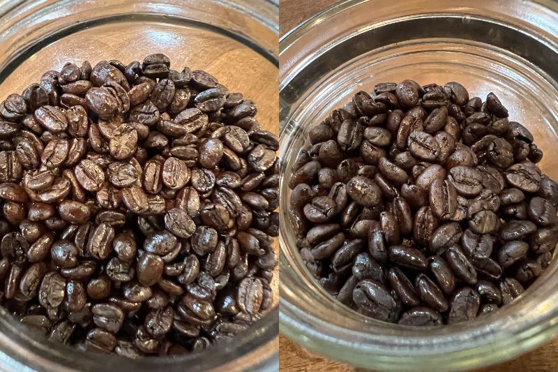 深煎りと中深煎りのコーヒー豆